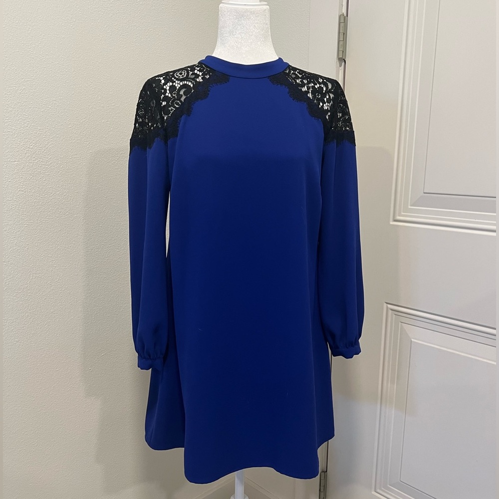 CeCe By Cynthia Steffe Black Lace & Royal Blue Long Sleeve Shift Dress